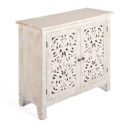 Kirklands Home Cabinets & Sideboards|Cream Washed Wood Carved Door Cabinet Tan