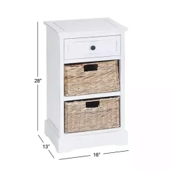 Kirklands Home Accent & End Tables|Cream Wood Side Table with Woven Baskets Ivory