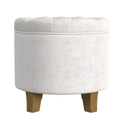 Kirklands Home Benches & Ottomans|Cream Woven Upholstered Tufted Storage Ottoman White