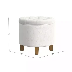Kirklands Home Benches & Ottomans|Cream Woven Upholstered Tufted Storage Ottoman White
