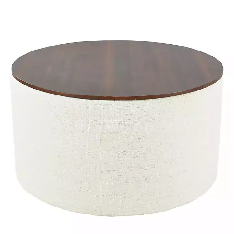 Kirklands Home Benches & Ottomans|Cream Woven Wood Top Storage Ottoman Ivory