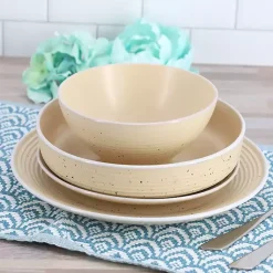 Kirklands Home Dinnerware|Cream Emilia Stoneware 16pc. Dinnerware Set Yellow