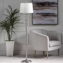 Kirklands Home Floor Lamps|Crystal and Silver Metal Floor Lamp White