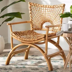 Kirklands Home Accent Chairs|Curved Natural Rat Woven Accent Chair Tan