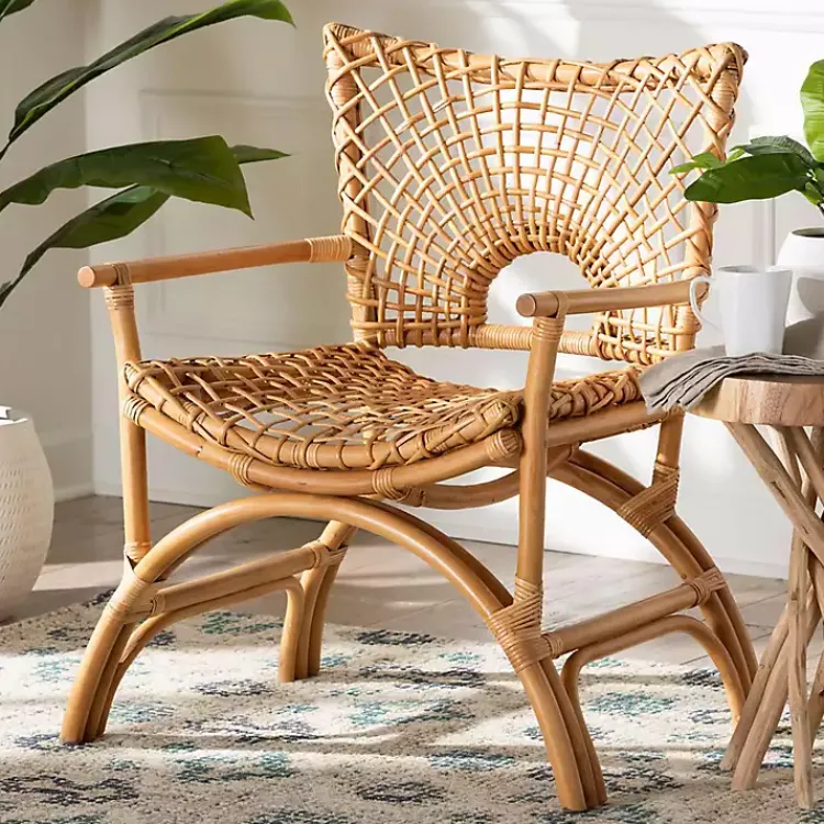 Kirklands Home Accent Chairs|Curved Natural Rat Woven Accent Chair Tan