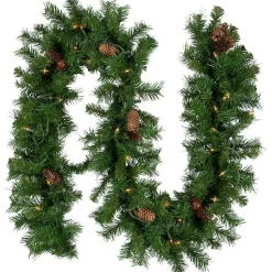 Best Dakota Pinecone Clear LED Lit Garland, 108 in. Arrangements & Greenery