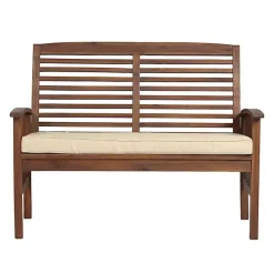 Kirklands Home Outdoor Seating|Dark Acacia Wood Loveseat Bench with Cushion Brown