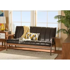 Kirklands Home Sofas & Loveseats|Dark Faux Leather Channel Sofa, 63 in. Brown