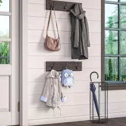 Kirklands Home Hooks|Dark Brown Wooden 3-Hook Coat Racks, Set of 2