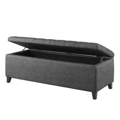 Kirklands Home Benches & Ottomans|Dark Button Tufted Storage Bench Gray