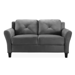 Kirklands Home Sofas & Loveseats|Dark Kelly Microfiber Rolled Arm Loveseat Gray