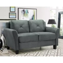 Kirklands Home Sofas & Loveseats|Dark Kelly Microfiber Rolled Arm Loveseat Gray