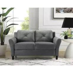 Kirklands Home Sofas & Loveseats|Dark Kelly Microfiber Rolled Arm Loveseat Gray
