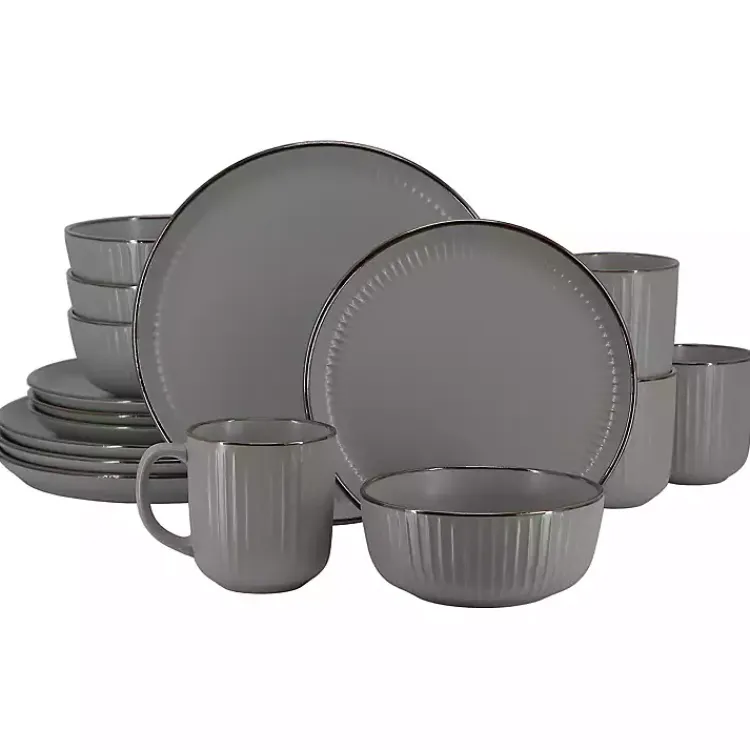 Kirklands Home Dinnerware|Dark Leo Stoneware 16-pc. Dinnerware Set Gray