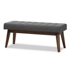 Kirklands Home Benches & Ottomans|Dark Tufted Walnut Wood Bench Gray