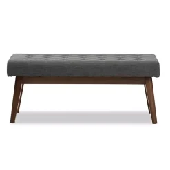 Kirklands Home Benches & Ottomans|Dark Tufted Walnut Wood Bench Gray