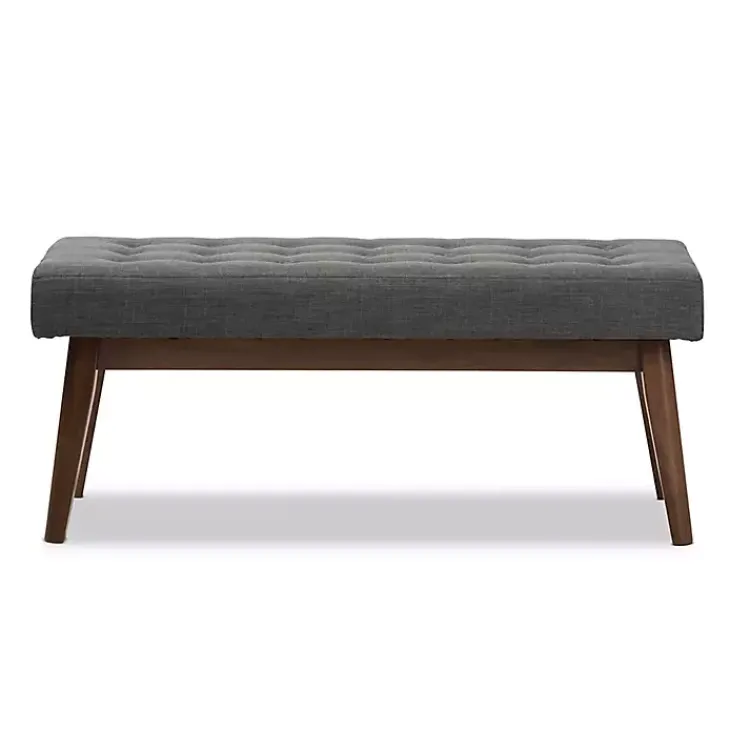 Kirklands Home Benches & Ottomans|Dark Tufted Walnut Wood Bench Gray