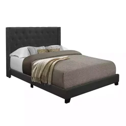 Kirklands Home Beds & Headboards|Dark Upholstered Button Tufted Wing King Bed Gray