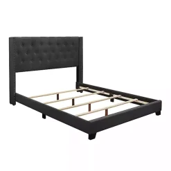 Kirklands Home Beds & Headboards|Dark Upholstered Button Tufted Wing King Bed Gray