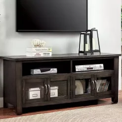 Kirklands Home Tv Stands & Media Consoles|Dark Wood 4-Door Media Cabinet Gray