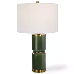 Kirklands Home Table Lamps|Dark Green and Gold Eva Table Lamp White