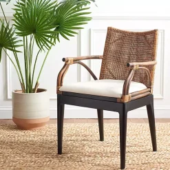Kirklands Home Accent Chairs|Dark Rattan and Mahogany Gianni Accent Chair Brown