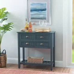 Kirklands Home Console Tables|Dark Teal Beadboard Console Table Blue