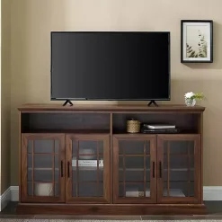 Kirklands Home Tv Stands & Media Consoles|Dark Walnut Glass Door Classic TV Stand Brown