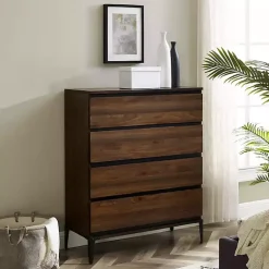 Kirklands Home Dressers & Chests|Dark Walnut Midcentury Four-Drawer Chest Brown