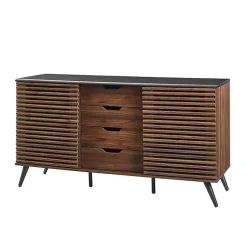 Kirklands Home Cabinets & Sideboards|Dark Walnut Slatted 4-Drawer Cabinet Brown