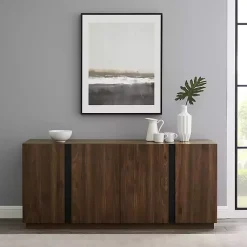 Kirklands Home Cabinets & Sideboards|Dark Walnut Wood and Black Metal Sideboard