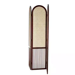 Online Dark Wood & Rattan Arched Trifold Room Divider Decorative Accents