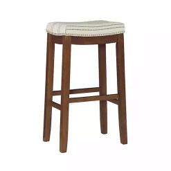 Kirklands Home Bar Stools & Counter Height Stools|Dark Wood Bar Stool with Striped Cushion Gray