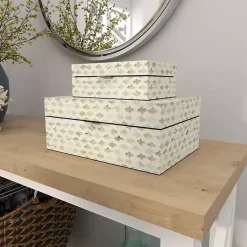 Clearance Decorative Mussel Shell Wood Boxes, Set of 2 Baskets & Boxes