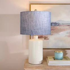 Kirklands Home Table Lamps|Denim Shade Ribbed Table Lamp Blue