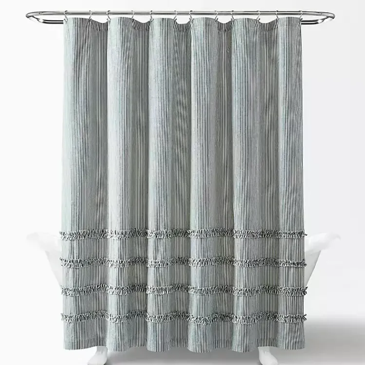 Kirklands Home Shower Curtains|Denim Vintage Stripe Shower Curtain Blue