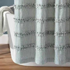 Kirklands Home Shower Curtains|Denim Vintage Stripe Shower Curtain Blue
