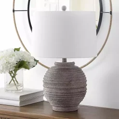 Kirklands Home Table Lamps|Distressed Charcoal Textured Resin Table Lamp White