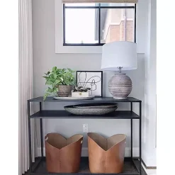 Kirklands Home Table Lamps|Distressed Charcoal Textured Resin Table Lamp White