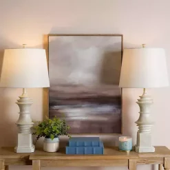 Kirklands Home Table Lamps|Distressed Cream Carved Table Lamps, Set of 2 White