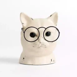 Sale Distressed Cream Cat with Glasses Figurine Statues & Figurines