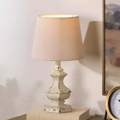 Kirklands Home Table Lamps|Distressed Cream Sculpted Urn Table Lamp Tan