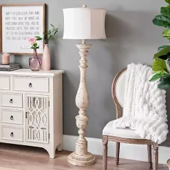 Kirklands Home Floor Lamps|Distressed Cream Spindle Floor Lamp Ivory