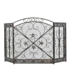 Distressed Fleur De Lis Three-Panel Fire Screen Fireplace Accessories
