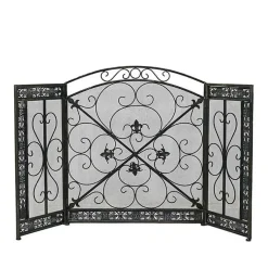 Distressed Fleur De Lis Three-Panel Fire Screen Fireplace Accessories