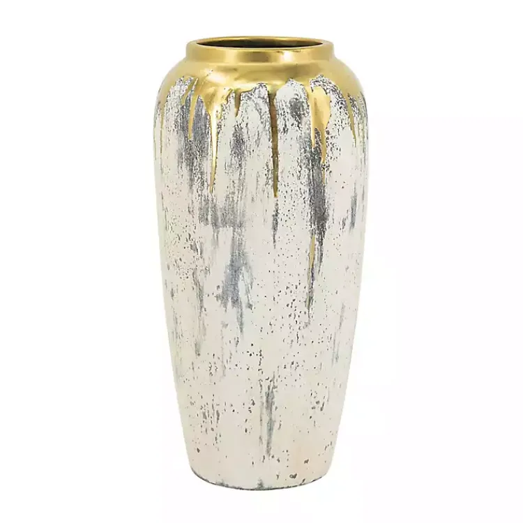 Discount Distressed Gray Vase with Gold Splatter, 14 in. Vases
