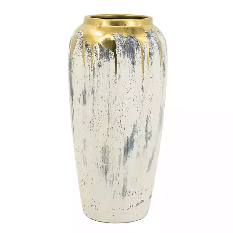 Discount Distressed Gray Vase with Gold Splatter, 14 in. Vases
