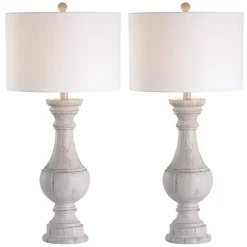 Kirklands Home Table Lamps|Distressed Ivory Faux Wood Table Lamps, Set of 2 White