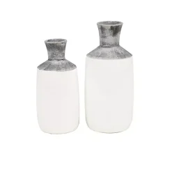 Outlet Distressed Two-Tone Stoneware Vases, Set of 2 Vases