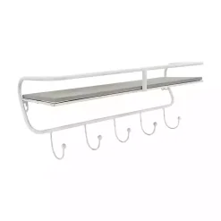 Kirklands Home Hooks|Distressed White Metal Wall Shelf with Hooks